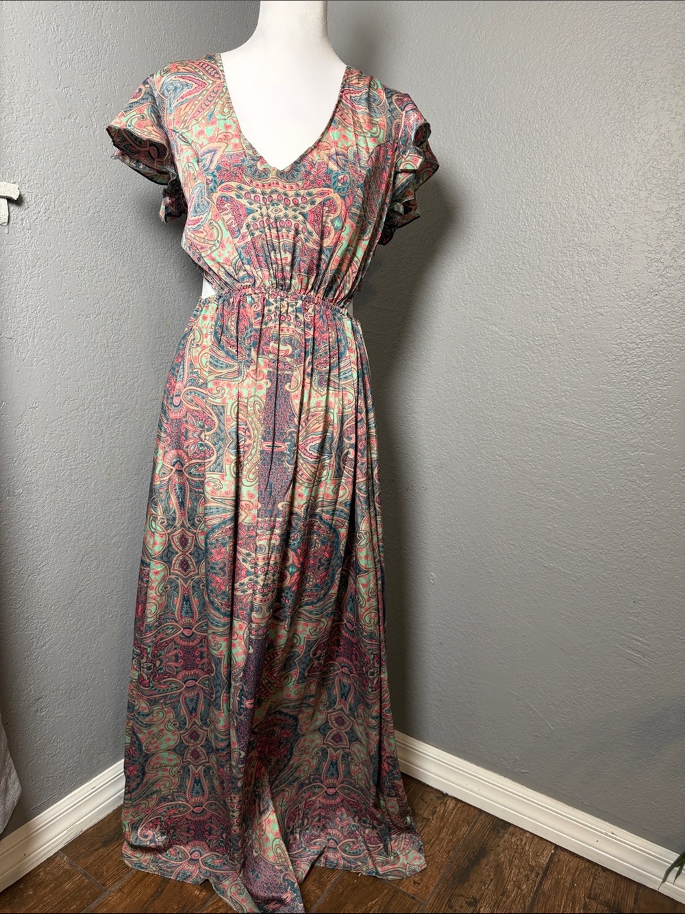 Boho Paisley V-Neck Maxi Dress in Multi-Color